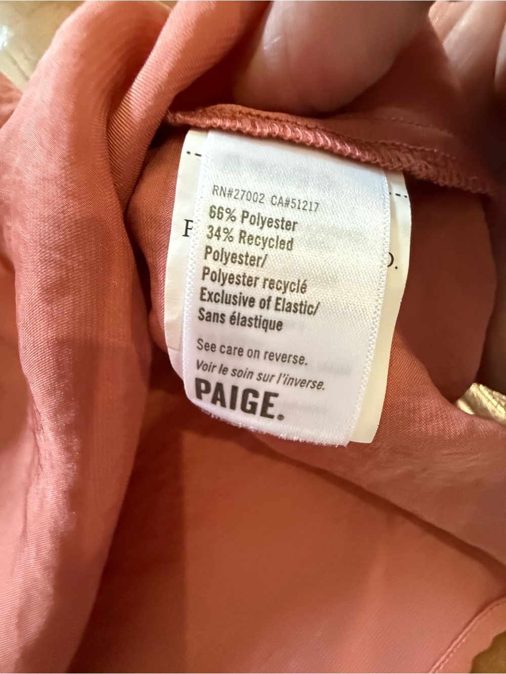 PAIGE Pink Terracotta Satin Finish Flutter Sleeve Top S - Picture 8 of 11